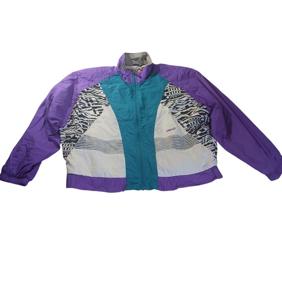 HEAD Windbreaker Track Jacket Vintage‎ 90s ColorBlock Full Zip Womens L READ - Picture 1 of 9